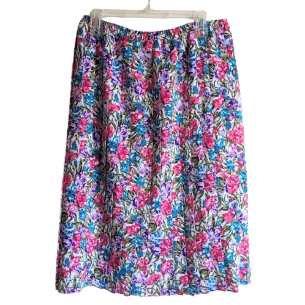 Vintage Skirt Multicolor Floral Print Accordion Pleated Size 16